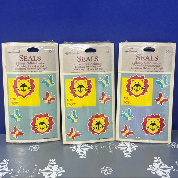 Set of 3 Vintage Hallmark Self adhesive Seals Lion Butterfly NWT - Picture 1 of 4